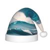 ZZYYDS Cartoon blue sea wave Children's Santa Claus Hat, Boys Girls Children Baby Christmas Hat Children's Christmas Party view 1