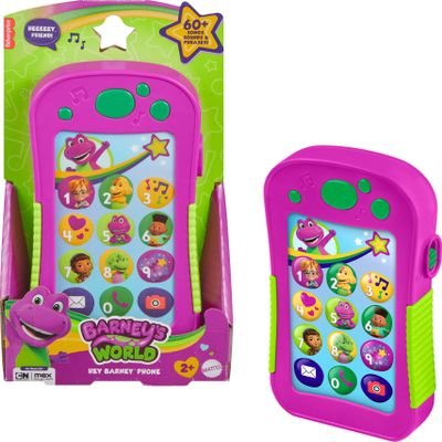 Barneys World Toddler Toy Hey Barney Phone with Music Lights & Phrases for Preschool Kids Ages 2+ Years, Multilanguage Version
