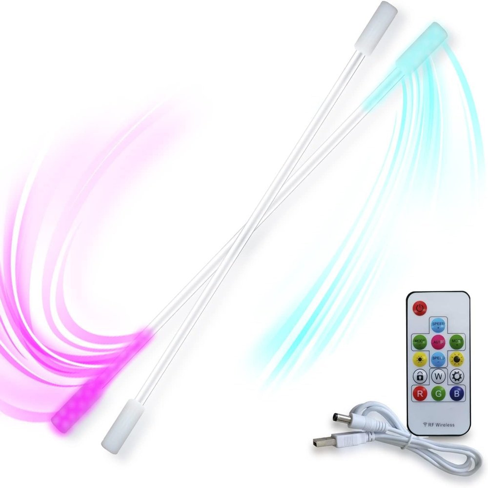 AMAZEABLES Contact Staff Led Juggling 120cm 47.24 inches for Nighttime Staff Spinning White