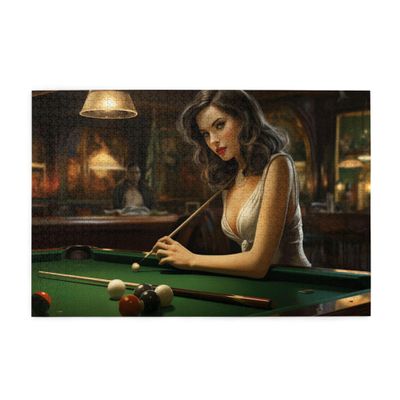 MA6GE8DE Elegant Billiard Woman 1000 Pcs Jigsaw Puzzle for Adults,Unique Artwork for Adults,Vibrant Design,Funny Wooden Puzzles,Impossible Hard Difficult Challenging Puzzles for Adults