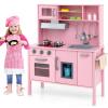 Costzon Kids Kitchen Playset, Wooden Pretend Toddler Kitchen Toy Set w/Sound, Microwave, Oven, Ice Maker, Range Hood, Stoves, Sink & 18 Accessories, Pink Play Kitchen for Girls Ages 3+ view 1