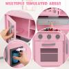 Costzon Kids Kitchen Playset, Wooden Pretend Toddler Kitchen Toy Set w/Sound, Microwave, Oven, Ice Maker, Range Hood, Stoves, Sink & 18 Accessories, Pink Play Kitchen for Girls Ages 3+ view 3