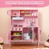 Costzon Kids Kitchen Playset, Wooden Pretend Toddler Kitchen Toy Set w/Sound, Microwave, Oven, Ice Maker, Range Hood, Stoves, Sink & 18 Accessories, Pink Play Kitchen for Girls Ages 3+ view 4