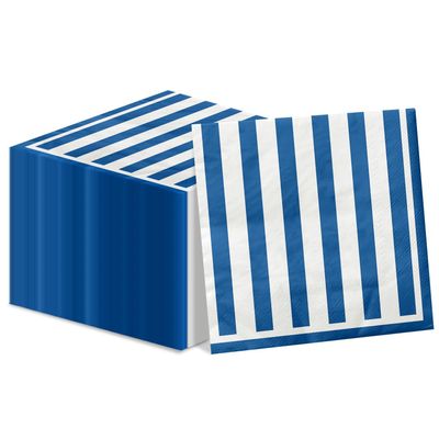 100 Pcs Blue and White Striped Napkins, Navy Blue and White Cocktail Beverage Paper Napkin Lunch Napkin for Boy Men Birthday Bridal Baby Shower Wedding