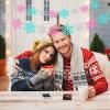 2Pcs Glittery Snowflake Banners, Pink Blue Silver Banner Winter Christmas Decorations Banners Holiday Garland Photo Props Banner for Party Home Decoration view 2