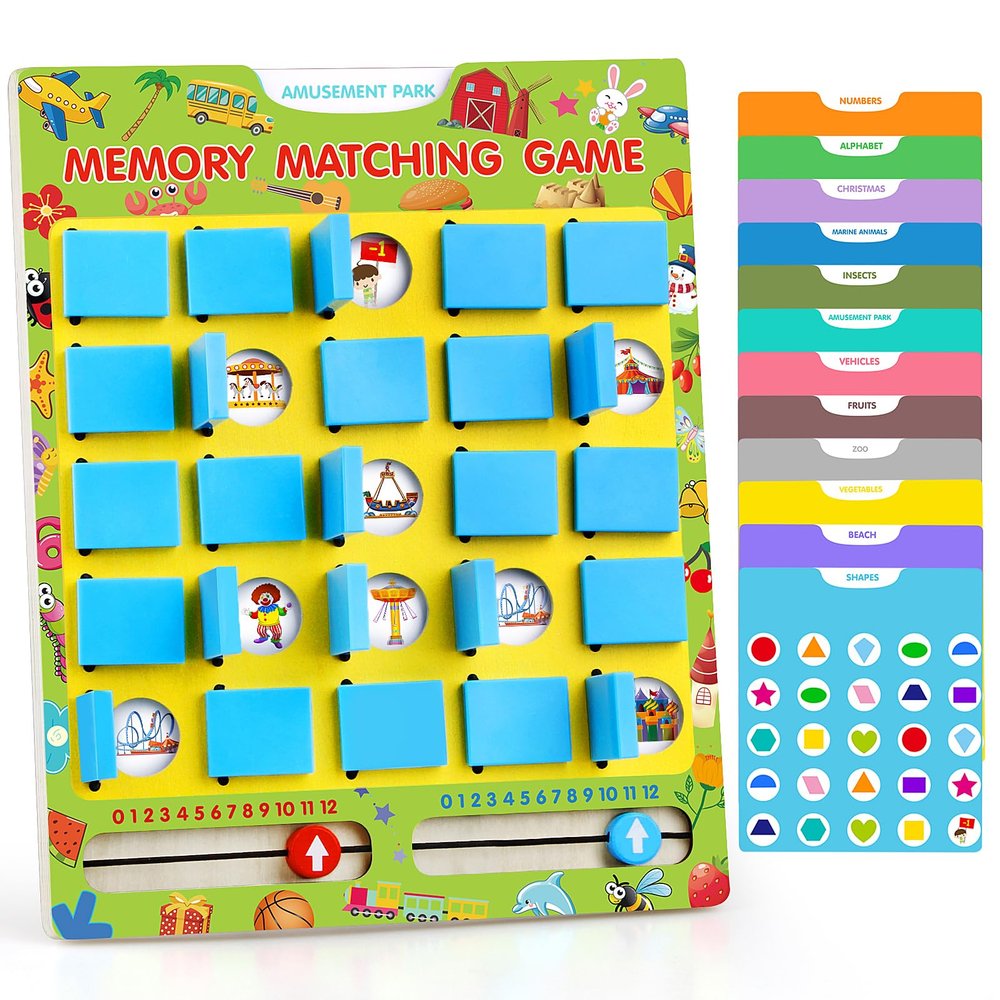 Vinlon Matching Memory Game for Kids Ages 4-8, Flip to Win Wooden Board Games Travel Toys for 3 4 5 6 7 8 Years Old Boys Girls, Road Trip Essentials, Airplane, Car Activity Easter Basket Stuffers