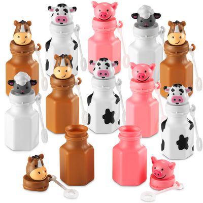 Mini Farm Animal Bubble Wands Toy Gifts for Kids - (Pack of 12) 3-Inch Barnyard Bubble Bottles, Assorted Animals for Giveaways, Prizes, Birthday Party Favors for Kids, Baby Showers, Goody Bag Toys