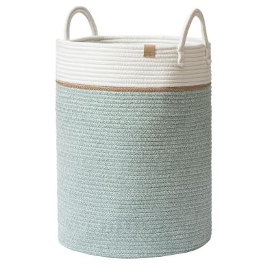 LA JOLIE MUSE Woven Basket Rope Storage Baskets - Tall Cotton Basket, Laundry Basket for Blanket, Kids Toy, Nursery Clothes Hamper Basket, Ivy Green, 72 Liter