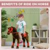 Qaba Ride on Horse for Kids 3-8 Years Old, Toddlers Riding Horse with Neighing Sound, Ride on Animal Pony Toy with Saddle & Stirrups, Brown view 3