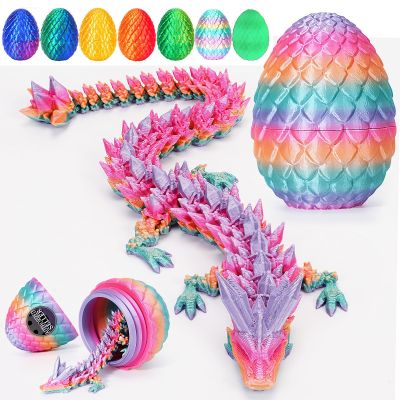 3D Printed Dragon Easter Egg, Mystery Crystal Articulated Dragon Fidget Toys, Surprise Prefilled Easter Egg Filled with Toy - Basket Essentials Stuffers for Kids Girls Boys (Random Candy Colors)