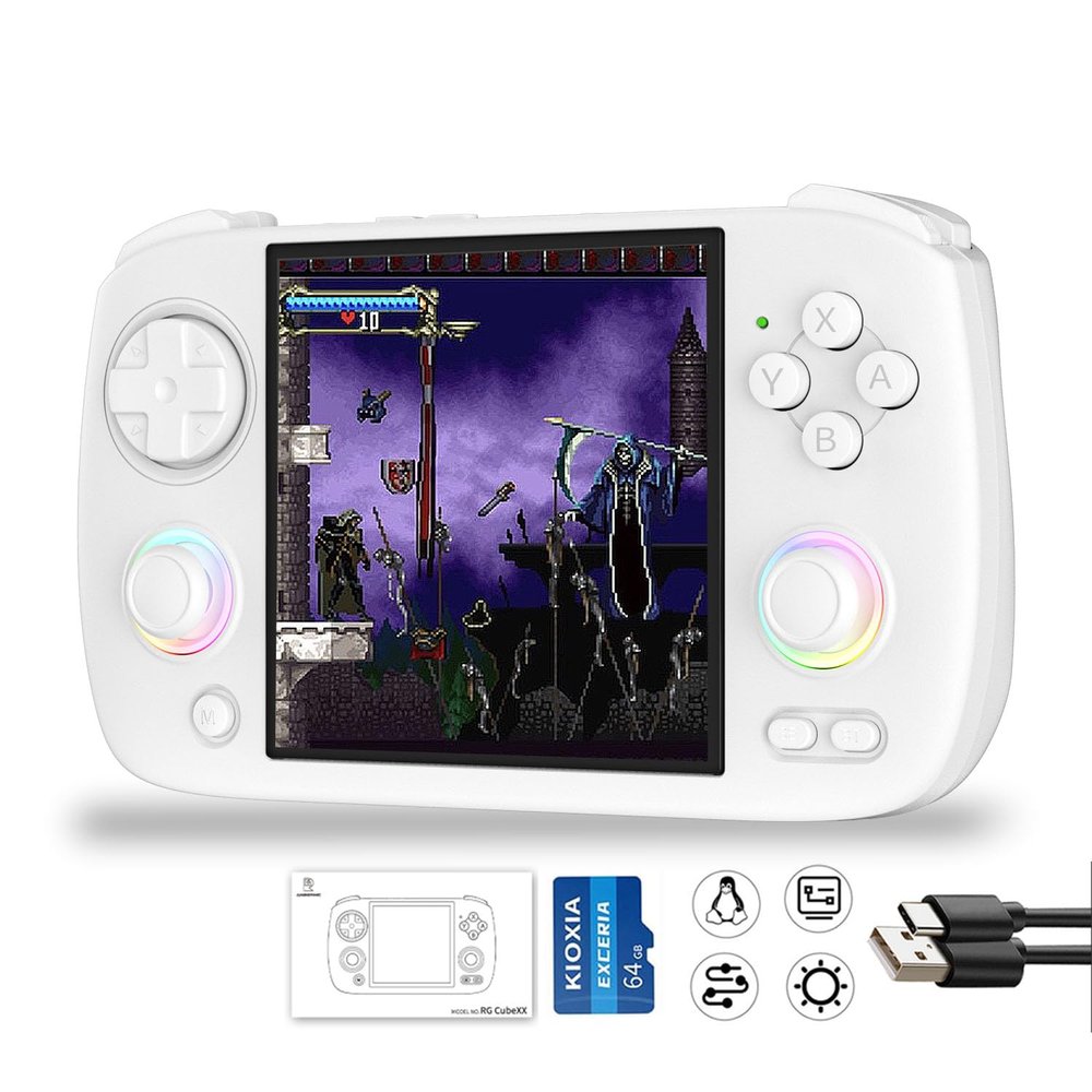 RG Cubexx Retro Game Handheld 3.95 Inch IPS Screen 720*720 Linux System,RGCube XX 64G Card Pre-Installed 5373 Games 3800mAh Supports 5G WiFi Bluetooth Online Fighting,Streaming (New RG CubeXX White)