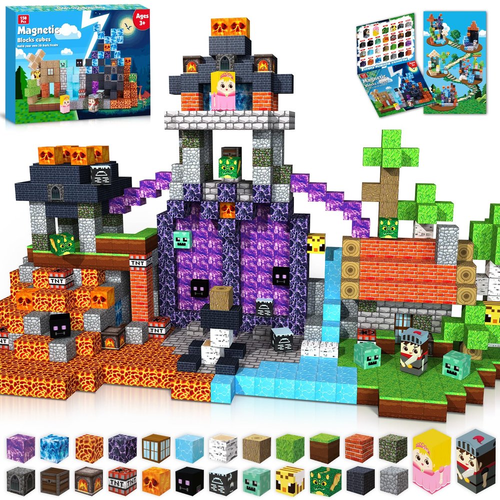 GraceDuck Magnetic Blocks - 150 PCS Build Dark Hell Forest Castle - Magnetic Toys for Montessori Toddler Christmas Birthday Gifts - STEM Sensory Toys for 3 4 5 6 7 8 9 10 Year Old Boys & Girls