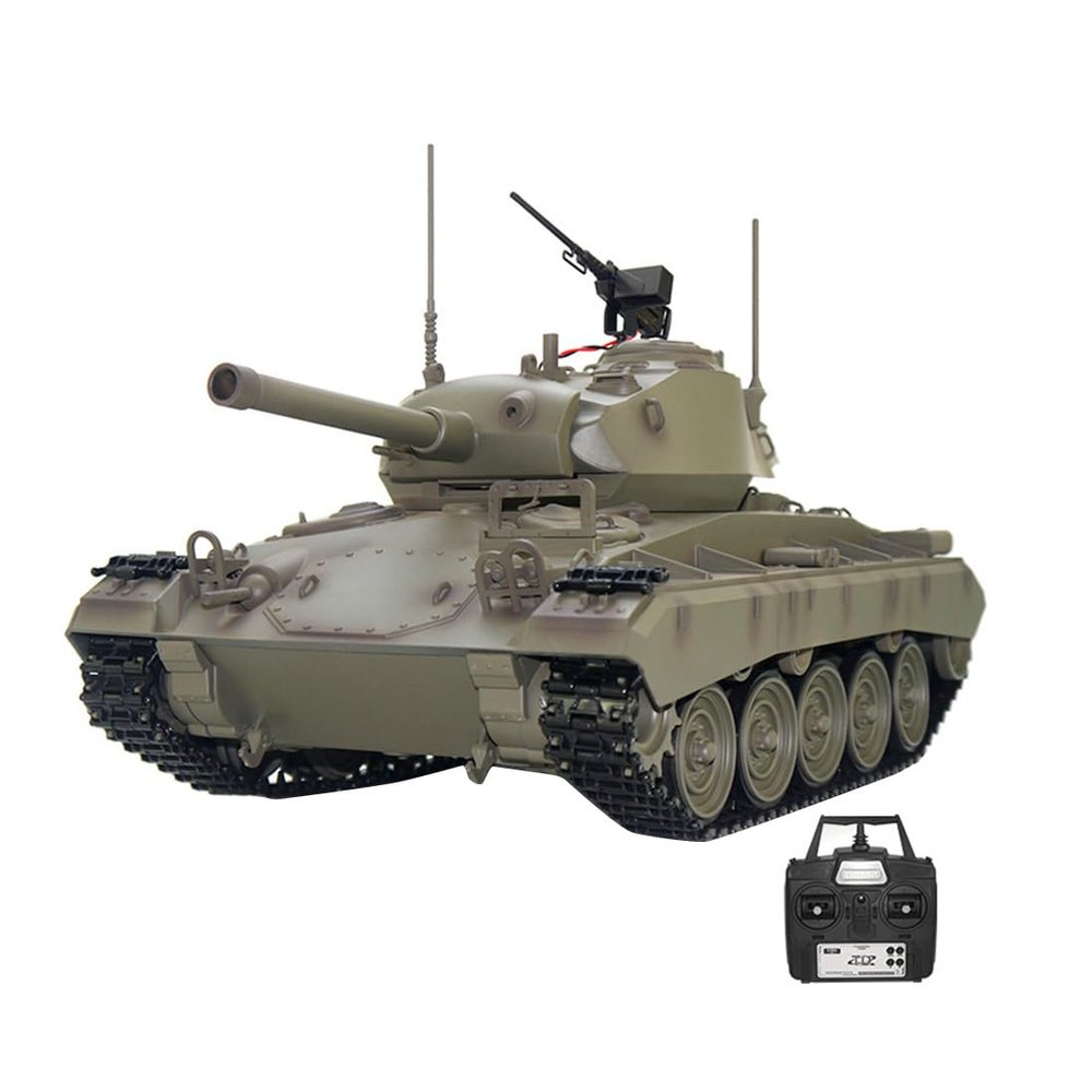 XMBRICDIYY Remote Control Tank Model, 1/16 Scale 2.4G RC US M24 Light Tank Model with Smoke and Sound Effects, RC Military Battle Tanks Vehicles, Gift for Adults and Teens (Standard Version)