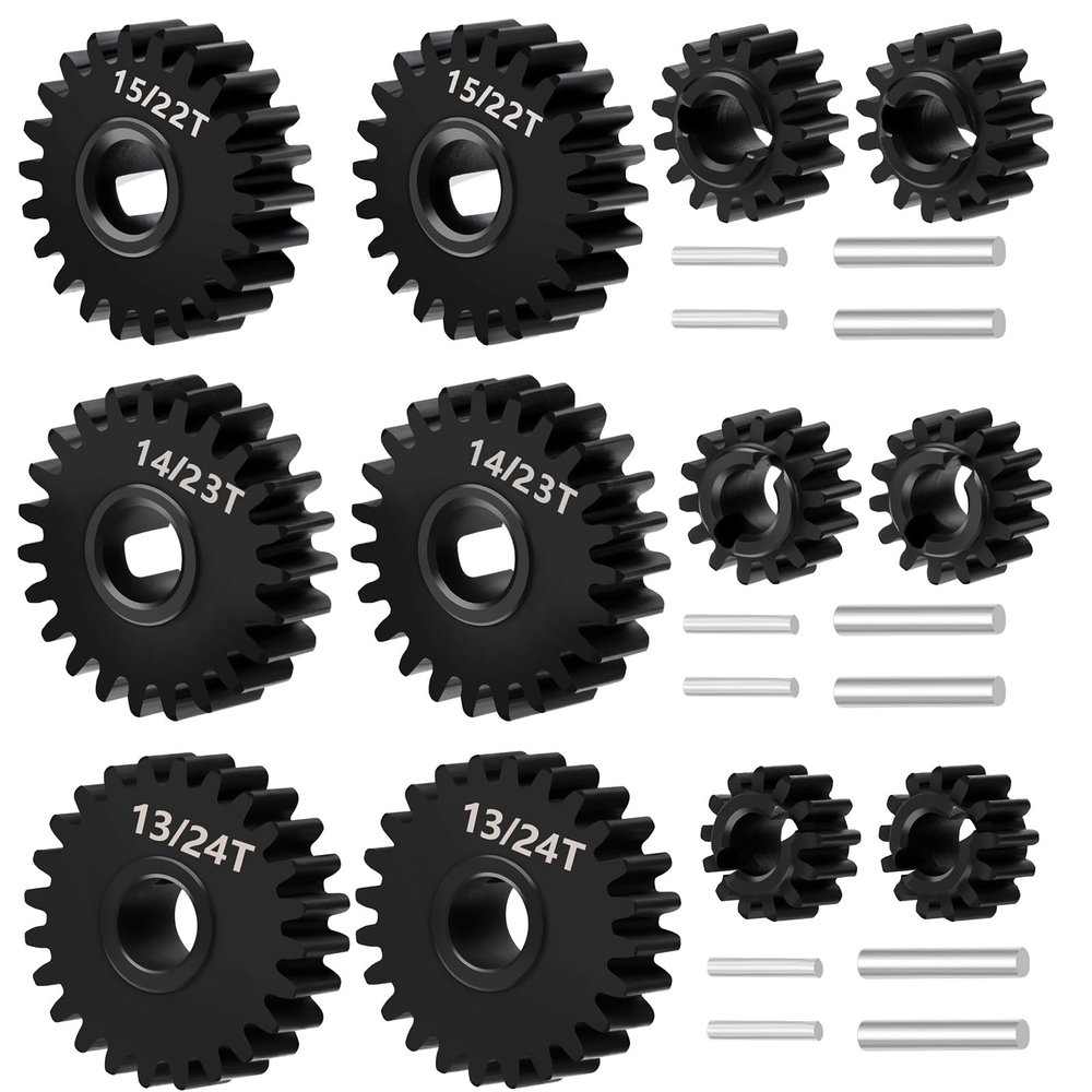 WEFEINO 40CR Steel Overdrive Portal 15T/22T & Underdrive Portal 13T/24T & Stock Portal Gears 14T/23T Set for Redcat Ascent-18 1/18 Scale RC Rock Crawler Upgrades (15T/22T+13T/24T+14T/23T)