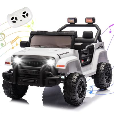 OKYBABY Ride on Truck Car, 12V Kids' Electric Vehicles W/Parents Control, Ride on Toys for Toddlers with Music, Bluetooth, Four-Wheels Suspension, USB, Headlights, White
