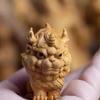 Cliff Cypress Wood, Chinese Auspicious Beast Kirin Sculpture, Small Ornament, mini Unicorn Statue, Good Luck, Cute Mascot for The Town House view 2