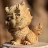 Cliff Cypress Wood, Chinese Auspicious Beast Kirin Sculpture, Small Ornament, mini Unicorn Statue, Good Luck, Cute Mascot for The Town House view 3
