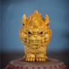 Cliff Cypress Wood, Chinese Auspicious Beast Kirin Sculpture, Small Ornament, mini Unicorn Statue, Good Luck, Cute Mascot for The Town House view 4