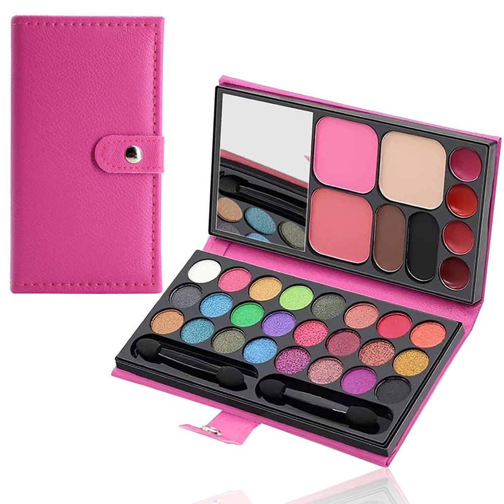 Portable Real Kids Makeup Kit for Girls Washable Children's Play Makeup Set with Brush Teens Makeup Pallete Gift Set in Halloween Birthday Party (33 color red)