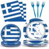 gisgfim 96 Pcs Greek Flag Greece Plates and Napkins Party Supplies Greek Flag Birthday Party Tableware Set Blue Greece Birthday Decorations Favors for Greek Family Gathering Dining for 24 Guests view 1