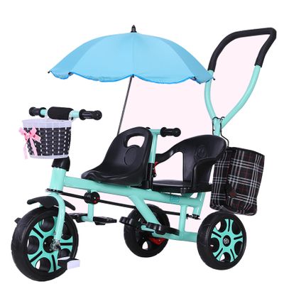 JIYIAN Green,Style 2, Push Children Trike,Baby Twin Stroller Portable High Landscape Umbrella Tricycle for Toy Gift 3 Wheel Kids Bike with Double Large Seats