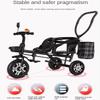 JIYIAN Green,Style 2, Push Children Trike,Baby Twin Stroller Portable High Landscape Umbrella Tricycle for Toy Gift 3 Wheel Kids Bike with Double Large Seats view 4