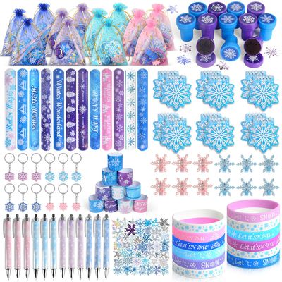 146PCS Frozen Party Favors, Snowflake Birthday Party Favors with Notebooks Stampers Stickers, School Stationery Set Birthday Supplies, Goodie Bag Stuffers Classroom Gift Reward Prize for Kids
