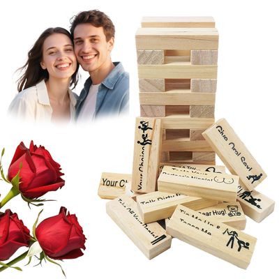 TSFGDYL 48pcs Wooden Tumble Tower Couples Game, Party Night Blocks, Stacking Block, Wooden Board Stacking Game for Couple Night Classic