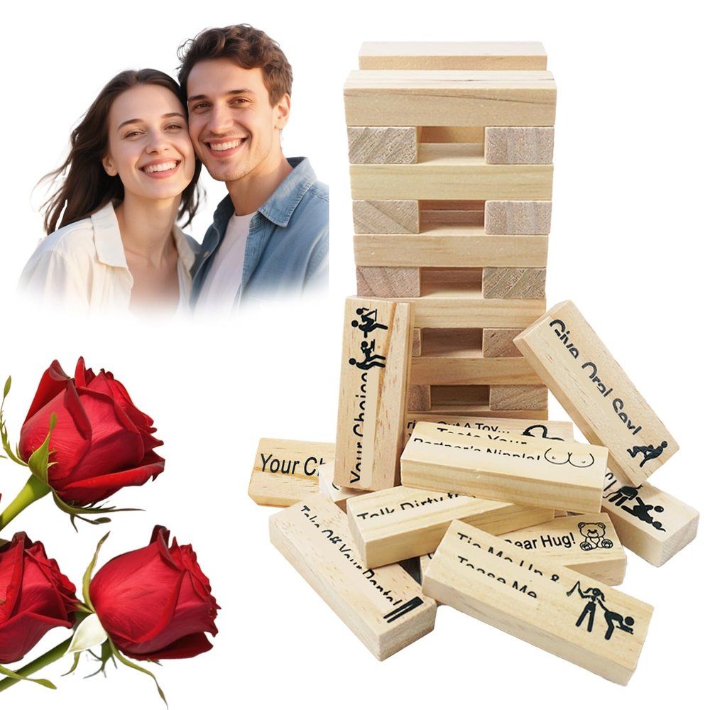 TSFGDYL 48pcs Wooden Tumble Tower Couples Game, Party Night Blocks, Stacking Block, Wooden Board Stacking Game for Couple Night Classic