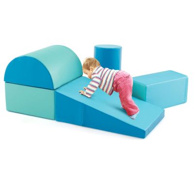 GLACER Toddler Climbing Toys Indoor - 5-Piece Foldable Waterproof Soft Play Set, Multicolored Foam Climbing Blocks for Toddlers Crawling, Sliding, Playing, Soft Play Climbing for Toddlers (Blue)