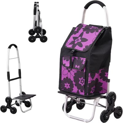 YFATUEO Shopping Trolley Stair Climber 2-in-1 Shopping Trolley Foldable Removable Bag Shopping Aid Trolley Waterproof 6 Wheels -Purple