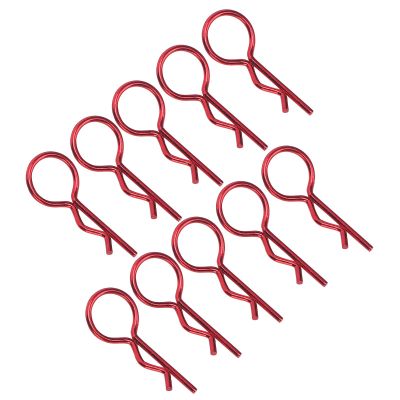 10Pcs 10.5MM RC Car Shell Clip RShape Metal Body Clips Pins for 1/5 1/6 1/8 1/10 RC Car (Red)