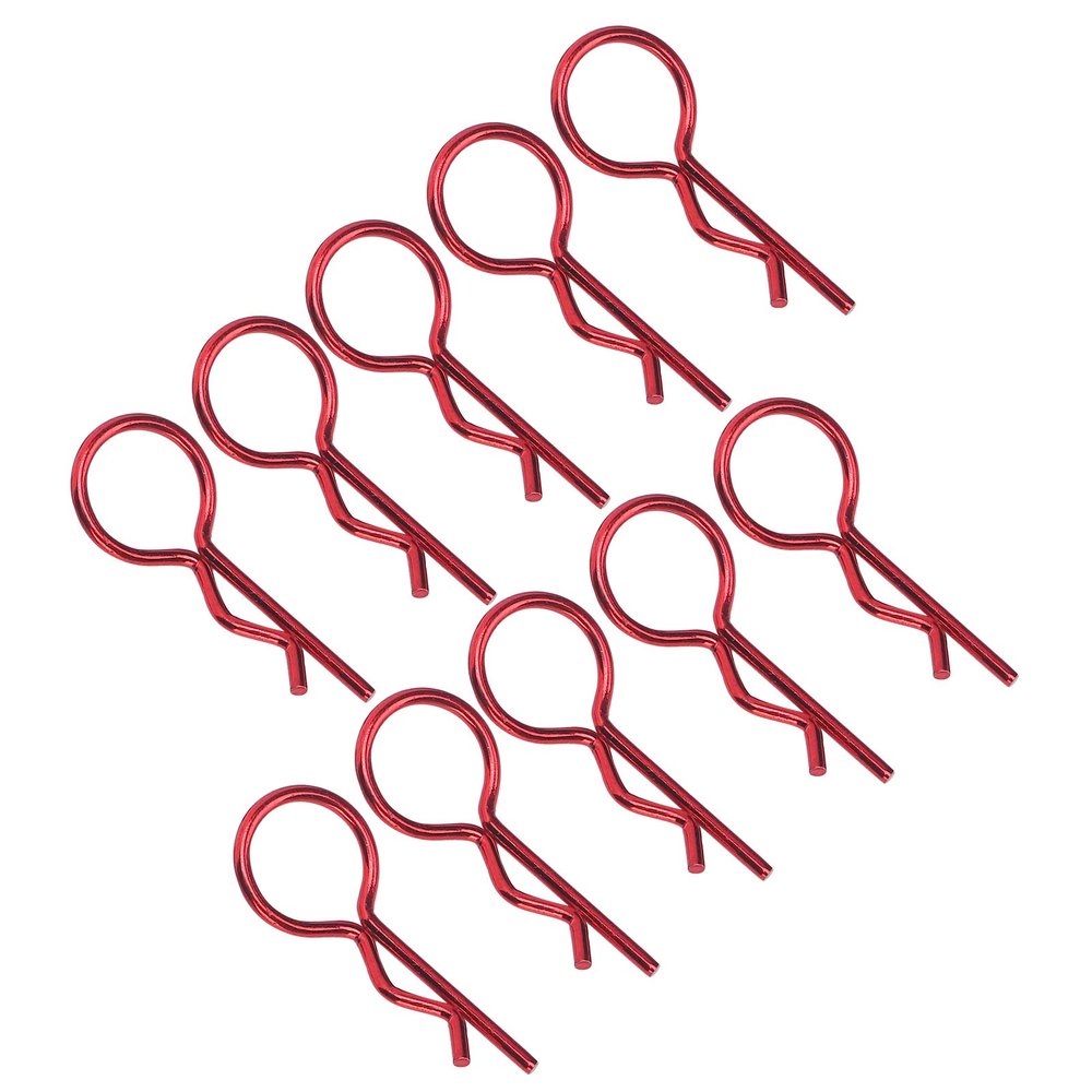 10Pcs 10.5MM RC Car Shell Clip RShape Metal Body Clips Pins for 1/5 1/6 1/8 1/10 RC Car (Red)