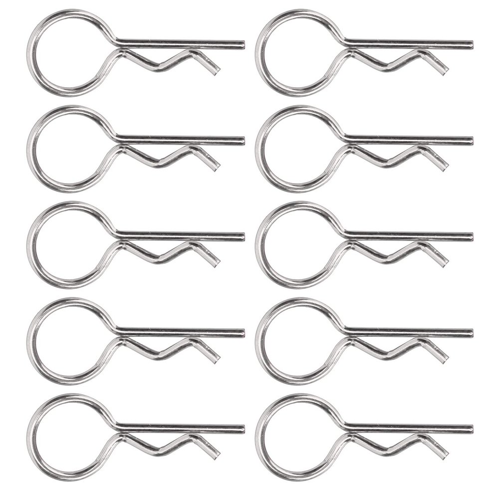 10Pcs 10.5MM RC Car Shell Clip RShape Metal Body Clips Pins for 1/5 1/6 1/8 1/10 RC Car (Silver)