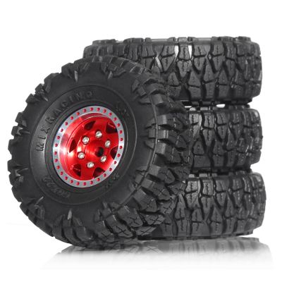 60mm 4 PCS 1/18 RC Crawler Tires 1.0 inch replica tires wheels binding 7mm R188 Suitable for most 1/18 RC Crawler cars such as TRX4M, Land Rover, Scrambler, SCX24, Scorpion, FMS and so on. (red)