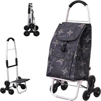 YFATUEO Shopping Trolley Stair Climber 2-in-1 Shopping Trolley Foldable Removable Bag Shopping Aid Trolley Waterproof 6 Wheels -Black