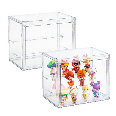 2 Pack Acrylic Display Cases for Collectibles, Clear Display Case for Figures, 3 Tier Display Shelf Boxes Miniature Display Case, Dustproof and Stackable Action Figure Display Cases (2, Small)