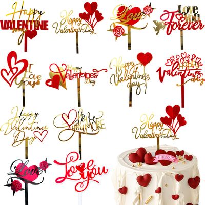12Style Happy Valentine's Day Cake Topper Acrylic Valentines Cake Topper Red Sweet Love Heart Cupid Shaped Cupcake Topper Cake Picks for Valentine's Day Anniversary Wedding Birthday Party Cake Decor