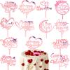 12Style Happy Valentine's Day Cake Topper Acrylic Valentines Cake Topper Rose Gold Sweet Love Heart Shaped Cupcake Topper Cake Picks for Valentine's Day Anniversary Wedding Birthday Party Cake Decor view 1