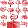 12Style Happy Valentine's Day Cake Topper Acrylic Valentines Cake Topper Red Sweet Love Heart Shaped Cupcake Topper Cake Picks for Valentine's Day Anniversary Wedding Birthday Party Cake Decorations view 1