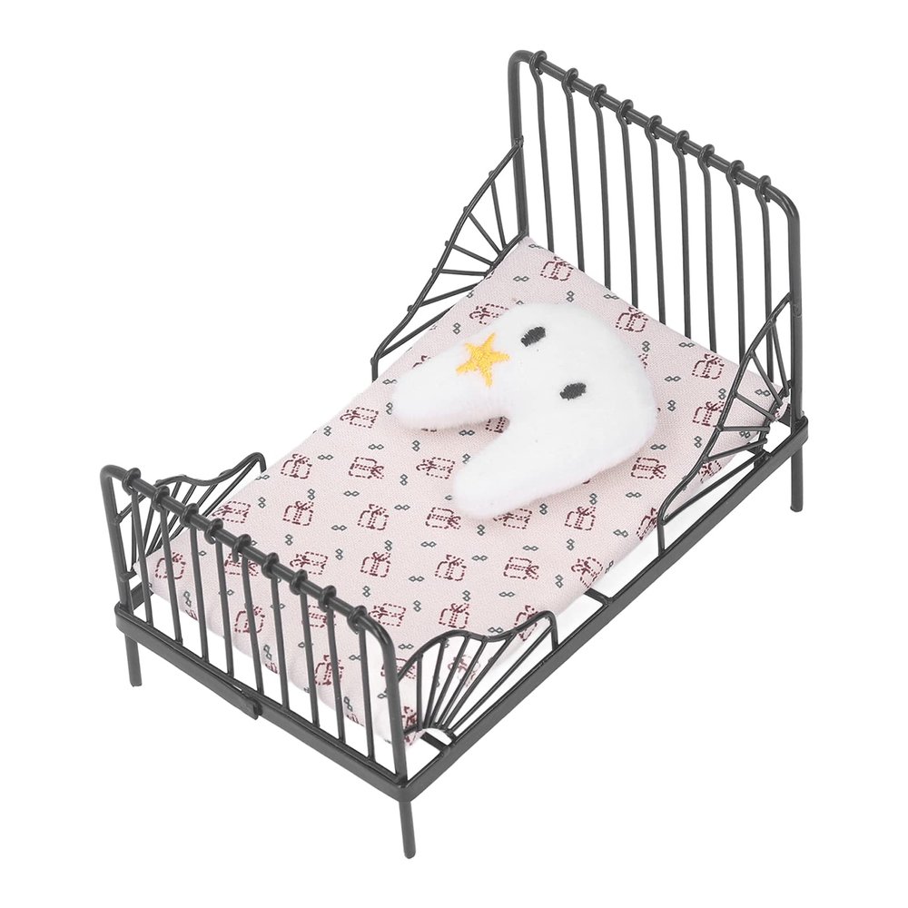 1:12 Mini Children Metal Bed Miniature Dollhouse Bedroom Accessories Doll House European Style Black Bedroom Furniture (Type A)