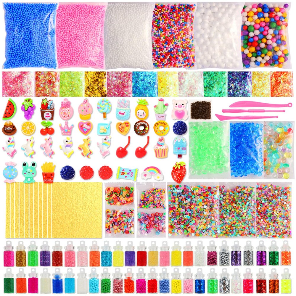 CityActs Slime Accessories Kit for Kids Slime Mix-Ins Craft Supplies (Charms, Glitter, Foam Balls, Sequins) DIY Craft Supplies, No Glue Included