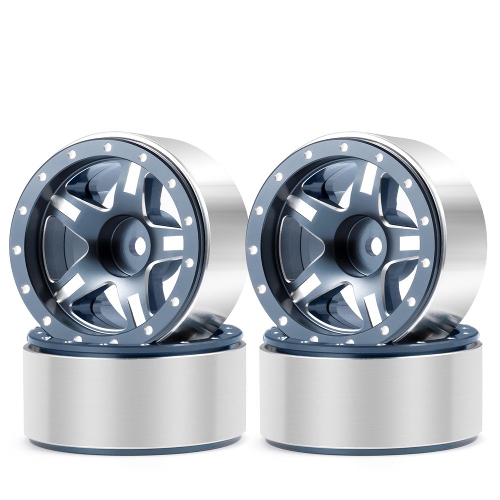 RCHUBAM 1.3 Beadlock Wheels with 5-Spoke Aluminium 1.3in RC Wheel Rims 72g Compatible with TRX4-M SCX24 Upgrade 1/24 1/18 RC Crawler Car Upgrade Parts #A (Titanium Grey)