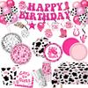 131 PCS Cowgirl Birthday Party Decorations Disco Cowgirl Party Decorations - Includes Plates, Napkins, Cups, Banner, Hanging Swirl, Tablecloth, Balloon for Western Cowgirl Party Decorations, Serve 24 view 1