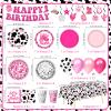 131 PCS Cowgirl Birthday Party Decorations Disco Cowgirl Party Decorations - Includes Plates, Napkins, Cups, Banner, Hanging Swirl, Tablecloth, Balloon for Western Cowgirl Party Decorations, Serve 24 view 2