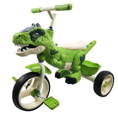 Dinosaur Kids Tricycle for 2-6 Year Olds, Kids Trike Big Wheel with Rubber Wheels, Storage Basket, Music Lights, Indoor Outdoor Preschool Kids Bike, Birthday Gift for Girls & Boys