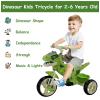 Dinosaur Kids Tricycle for 2-6 Year Olds, Kids Trike Big Wheel with Rubber Wheels, Storage Basket, Music Lights, Indoor Outdoor Preschool Kids Bike, Birthday Gift for Girls & Boys view 2