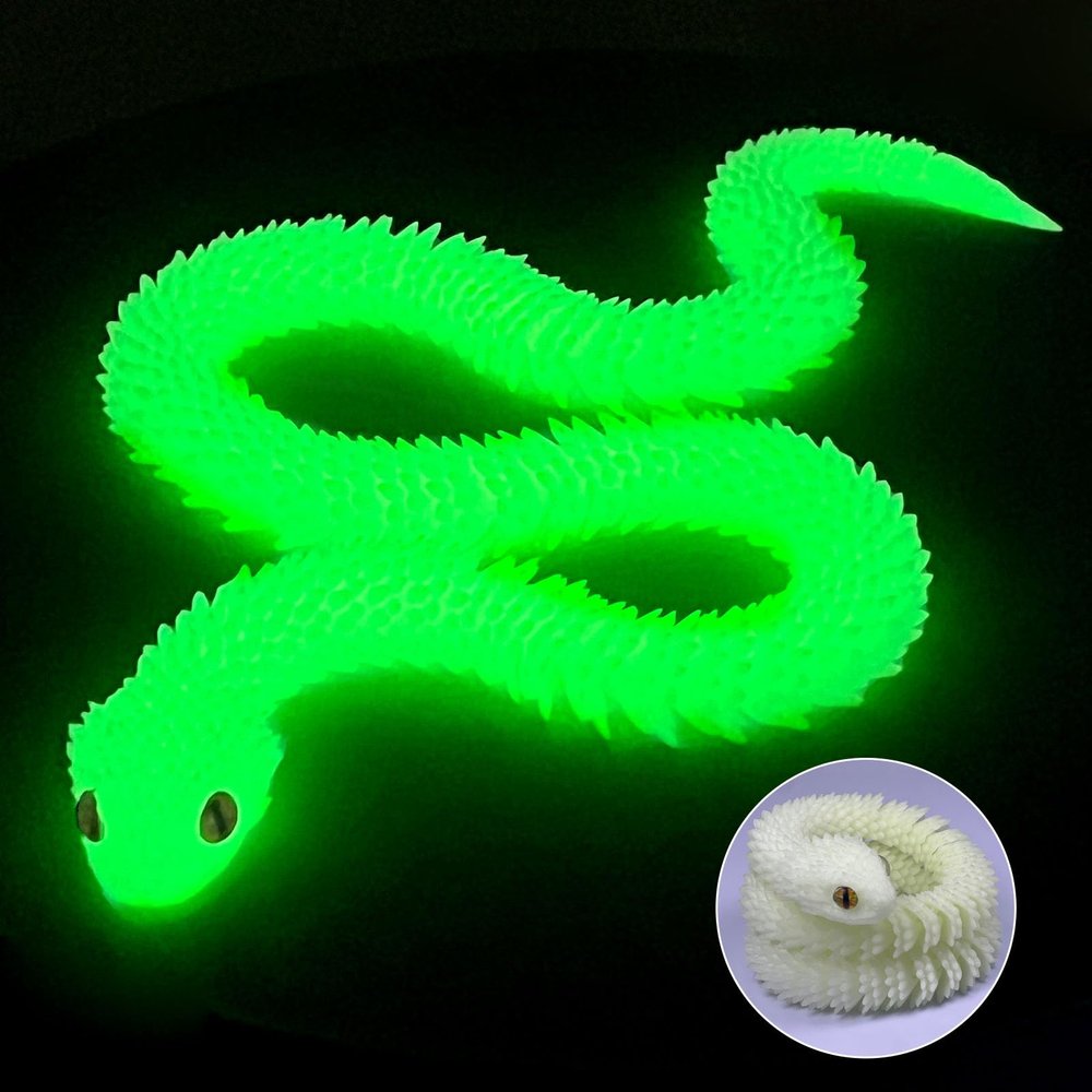 Binvin 3D Printed Animals-Snake Viper,3D Printed Snake Toys Articulated Snake 3D Printed Animals Animal Model Ornaments Creative Funny Toy Festival Gift for Frends (Luminous Green, 24Inch)