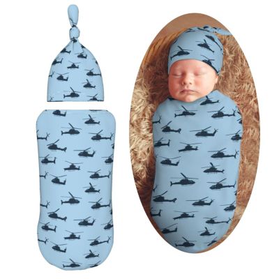 Muishi Helicopter Silhouettes Newborn Swaddle Blankets Hat Sets Soft Baby Receiving Blanket Swaddle Sack for Baby Shower Infant Boy Girl Gift