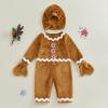 Awevudst Baby Gingerbread Costume, Ric Rac Trim Fleece Jumpsuits Hat Gloves Set Newborn Toddler Christmas Halloween Outfit (Coffee, 2-3T) view 2